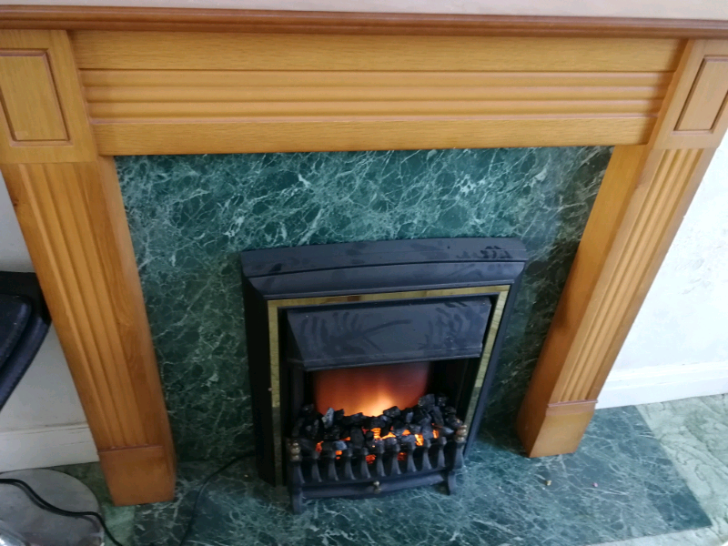 Electric Fireplace With Solid Wood Effect Mantle In Bournemouth
