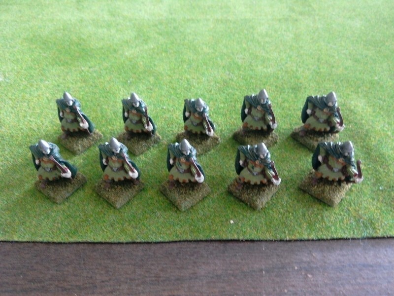 28mm+ pro-painted metal, cloaked & helmeted archers w/recurve bows x10