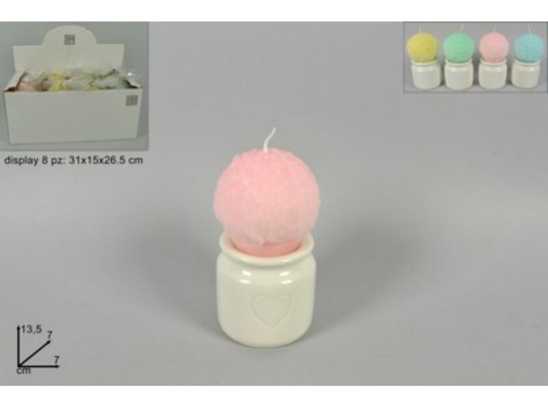 Set 8 Pezzi Candela Cera A Forma Di Torta Palla Con Base In Ceramica sus