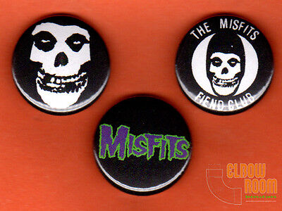 Set of three 1'' Misfits pins buttons punk horror crimson ghost fiend club