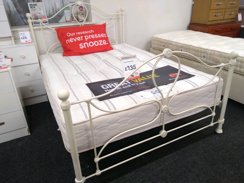 BHF White metal double bed frame with mattress in Huddersfield