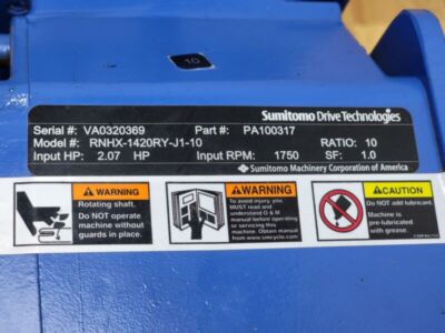 Sumitomo Hyponic Right Angle Gearbox Speed Reducer RNHX-1420RY-J1-10, 10:1