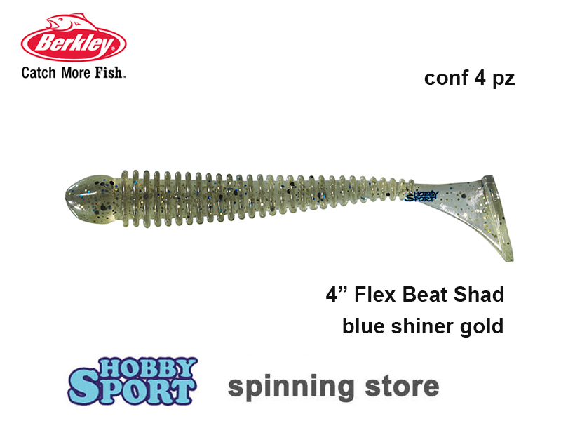 BERKLEY FLEX BEAT SHAD 4" COLORE BLU SHINER G.  CM 10   SPIGOLA - BASS CONF 4 PZ