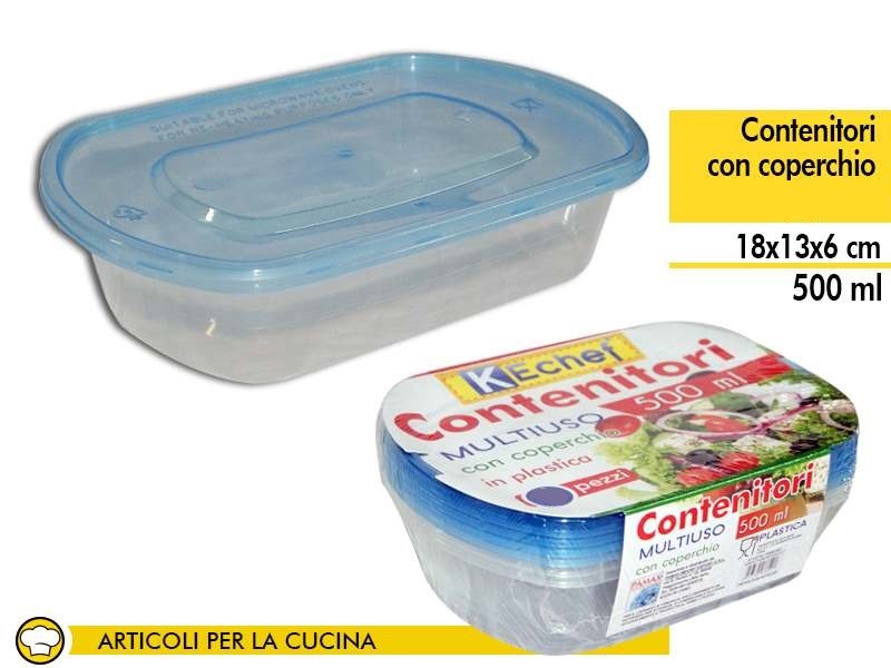 Set 4 Contenitori Multiuso Con Coperchio in Plastica 500ml Cucina dfh