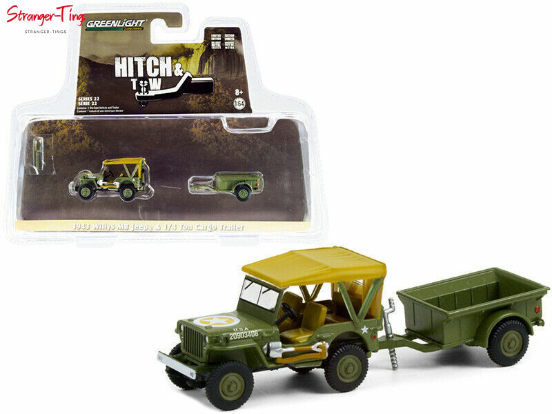 Greenlight Hitch & Tow 1943 Willys MB Jeep with Trailer 32220-A 1:64 