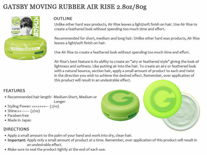 2 Pack Gatsby Moving Rubber Hair Wax Air Rise 80g 2 8oz Ebay