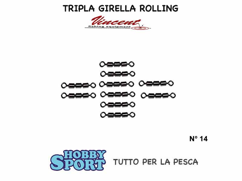 TRIPLA GIRELLA ROLLING  SIZE  14 TEST 22 KG COMPETIZIONE TROTA LAGO 2 CONF DA 10