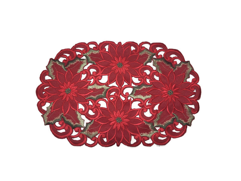 Doily Boutique Table Runner, Dresser Scarf, or Doily Christmas Red Poinsettias