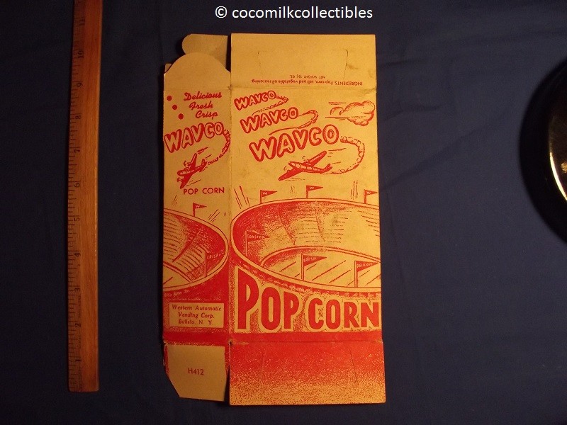 1950 Empty Popcorn Box Wavco Airplane Flying over Football Stadium Buffalo NY