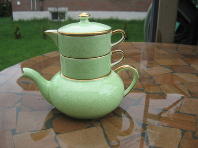 ROYAL WINTON STACKING TEA SET TEA POT/CUP/CREAMER mottled GREEN GRIMWADES