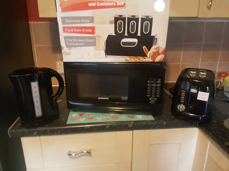 MICROWAVE KETTLE TOASTER AND COFFEE TEA SUGAR BREAD BIN in Preston