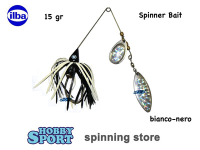 SPINNER BAIT  ILBA BIANCO NERO  15 GRAMMI   a 2 PALETTE ARGENTO SPINNING