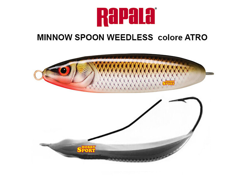 RAPALA MINNOW SPOON WEEDLESS 8cm COLORE ATRO 22 GR SPINNING LUCCIO BASS