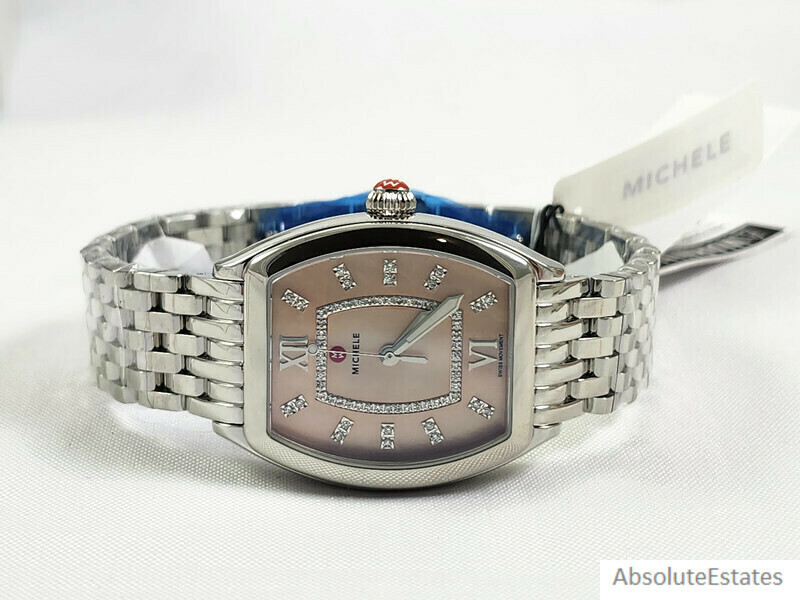 Pre-owned Michele Releve Mid 16 Silver Stainless Watch Blush Pink Mop Mww19b000007