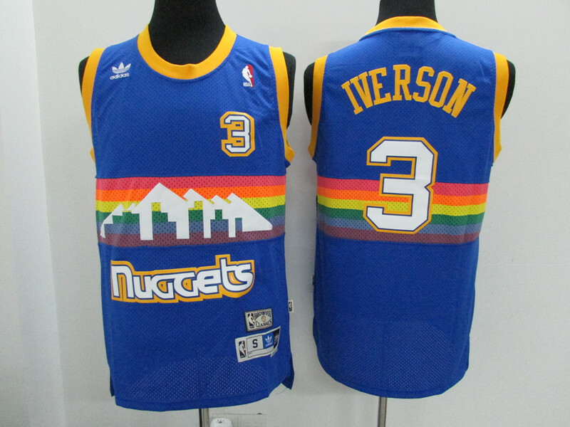 Retro Alan Iverson 3 Denver Nugge Basketball Trikot Jersey Stitched Blau