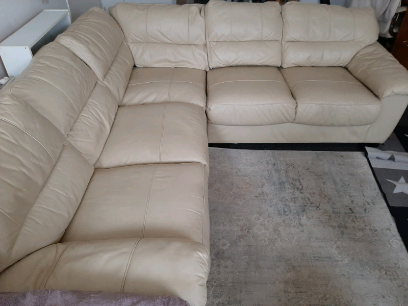 Corner sofa cream leather Very Comfortable in Chapeltown, West