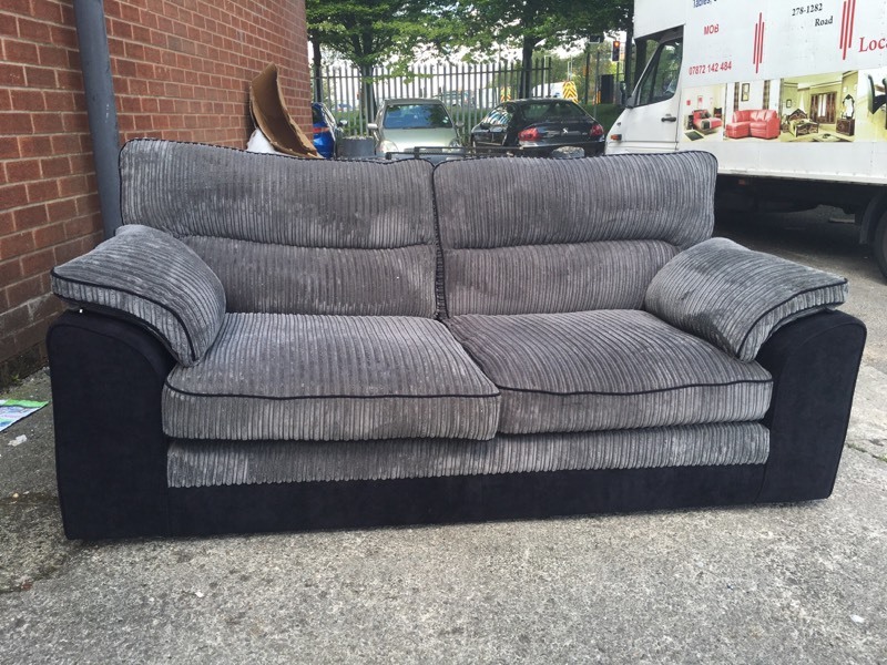 Littlewoods delta 3 and 3 seater sofa set three black grey cord fabric