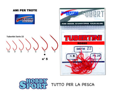AMI TUBERTINI SERIE 22 ROSSO TROTA SIZE 5  PESCA COMPETIZIONE TROTA LAGO FIUME