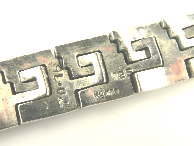 Vintage TAXCO Mexico Sterling Silver Puzzle Link Bracelet Geometric 59g  SZ 7.5