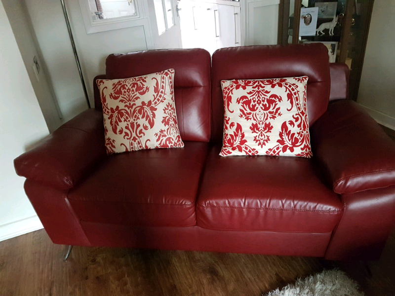 red soft leather sofa