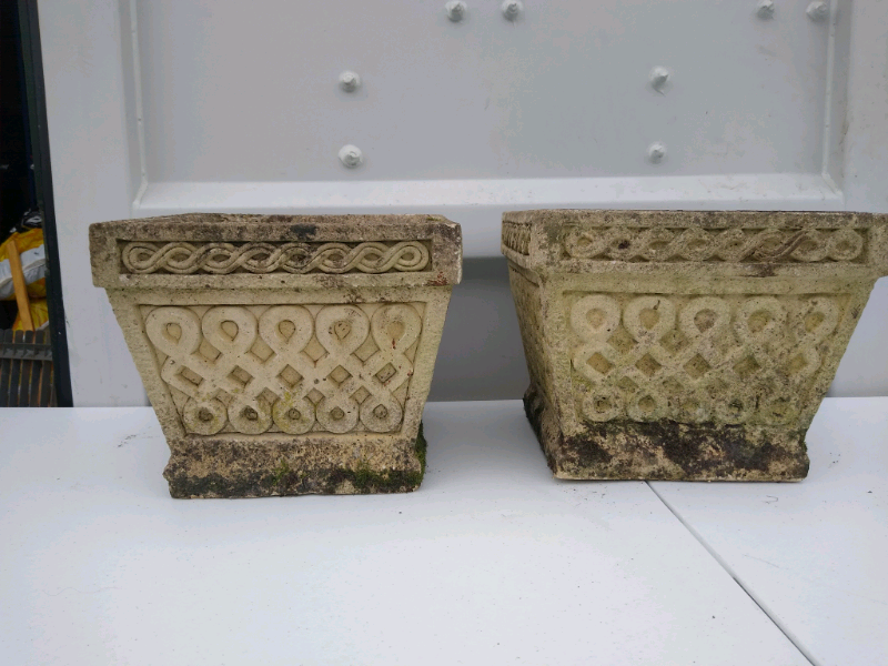 Pair Vintage Cotswold Studios Stone Garden Planters in Wallingford