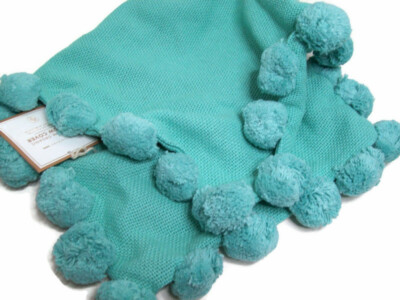 Pottery Barn Teen Pool Greenish Blue Pom Pom Lumbar Sofa Toss Pillow Cover New