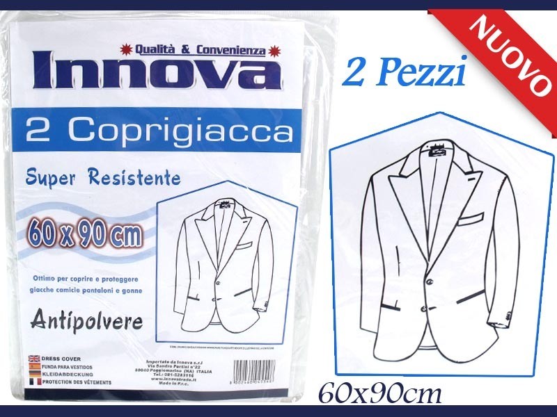 2 Pz CopriGiacca Custodie Copri Giacca Abiti Cellophane Antipolvere 60x90cm moc