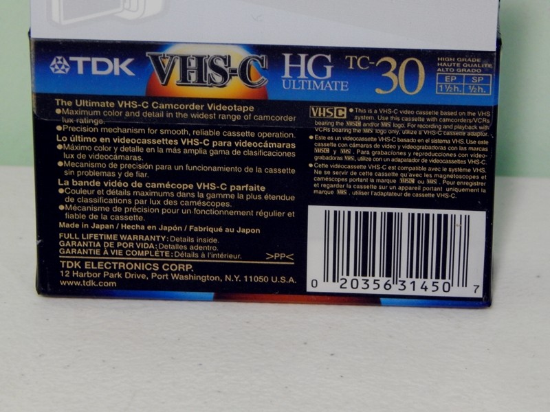New TDK VHS-C HG ULTIMATE TC-30 camcorder blank tape 30/90 minutes record time