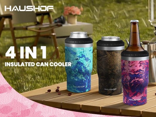 HAUSHOF 12oz Can Cooler 4 in 1  Stainless Steel Insulated Beer Can Cooler Holder