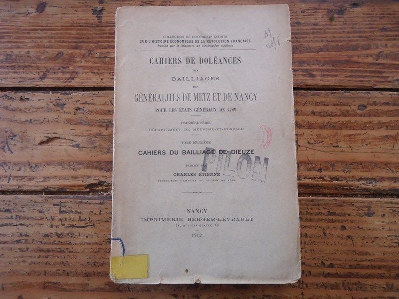 Lorraine Cahiers Doleances Baillages  Dieuze Environ  Dalhain BÃHl 1912