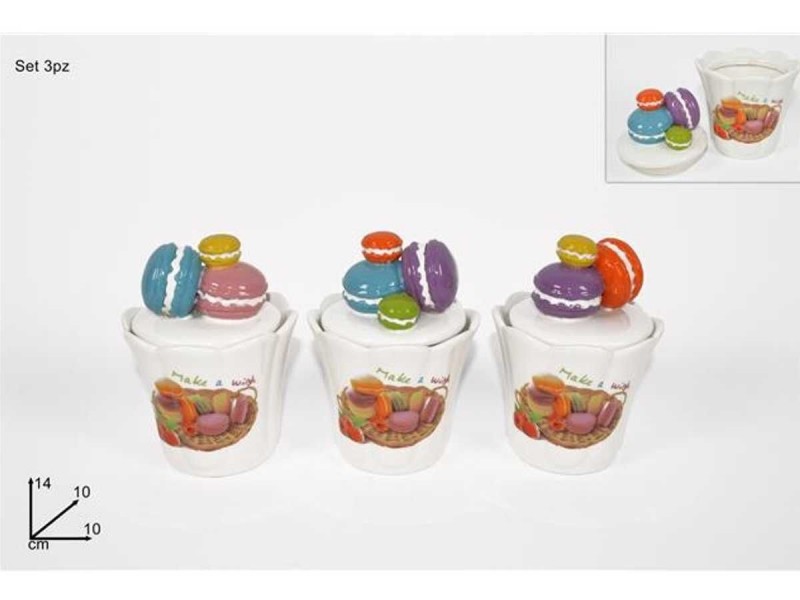 Tris Set 3 Barattoli In Ceramica Decorativi Colorati Decoro idea