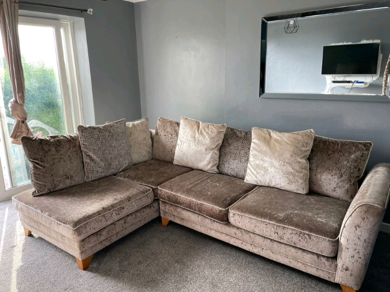 Mink crushed velvet L Shaped corner sofa' from DFS in Swansea Gumtree