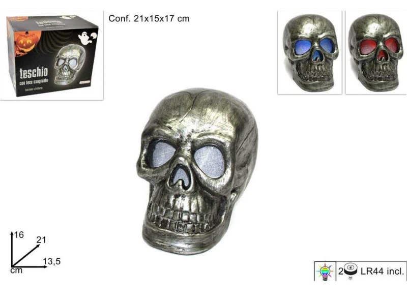 Teschio Con Luce Led Cm.21 Decorazioni Halloween Addobbi Feste Luci dfh