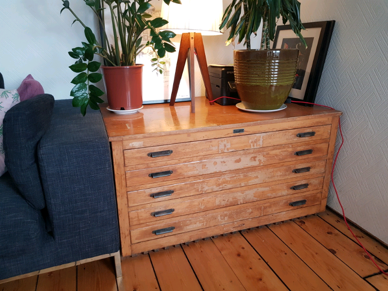 Vintage architects plan chest with 5 drawers | in East End, Glasgow