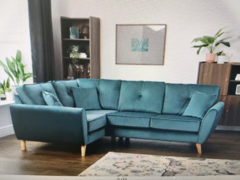 HABITAT ISLA TEAL Velvet 4 Seater Corner Sofa in Bedford