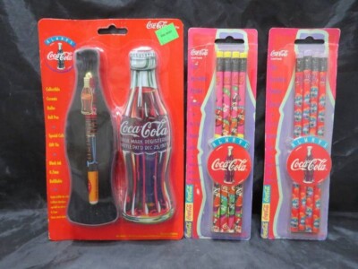 Lot of 3 Coca-Cola Items- Pen in a Tin & 2- 4 Packs of Pencils