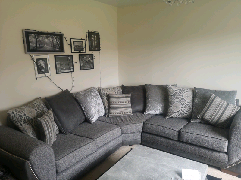 Scs Barnaby corner sofa dark grey silver studs in 