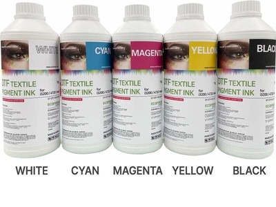 5 liters pack CMYK+W (1000ml each) ink , DTF Professionals  Direct to Film Ink