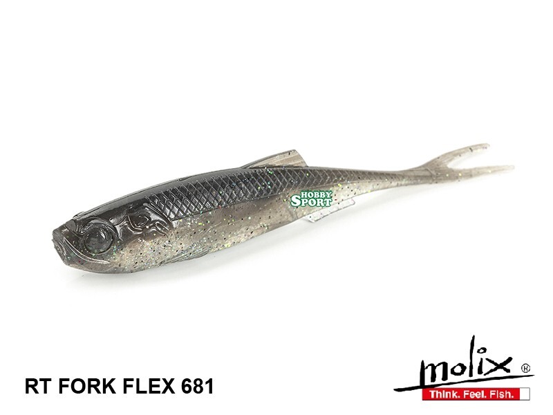 MOLIX RT FORK FLEX 3" COLORE 681 ELETRIC SMOKE SHAD LIGHT SPINNING CONF 4 PZ