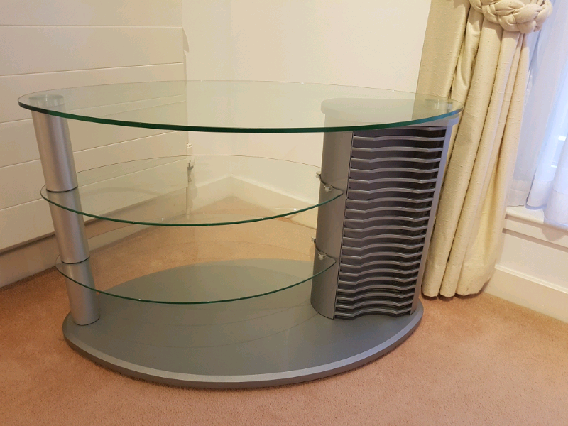 Corner / Oval Glass TV Stand with Video Game / DVD Storage in