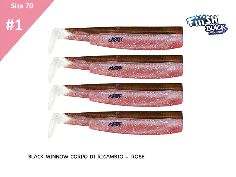 BLACK MINNOW FIIISH SIZE 1BM 184 ROSE 4 CORPS RICAMBIO 70 MM SPINNIING