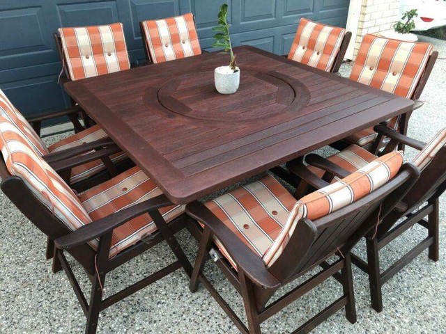 10 pce KWILA - Outdoor timber dining setting | Outdoor ...