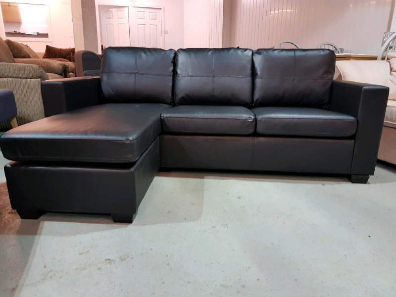 NEW Black Leather REVERSIBLE Chaise Corner Sofa DELIVERY AVAILABLE in