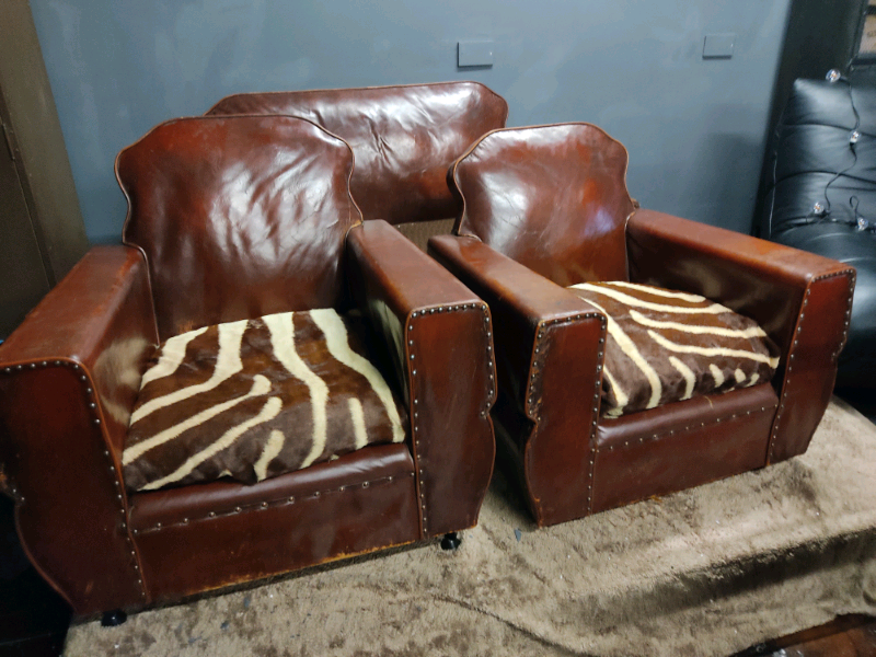 Antique Leather Club Chair Arm Chair Sofa Real Zebra Skin Circa 1900 S In Kilmarnock East Ayrshire Gumtree