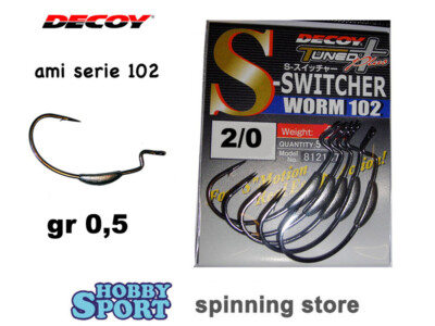 AMI PIOMBATI DECOY 102   SWITCHER WORM 102 HOOK SIZE 2/0  PESO 0.5 gr SPINNING