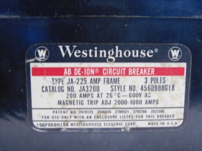 WESTINGHOUSE JA3200 600VAC 200A UNMP
