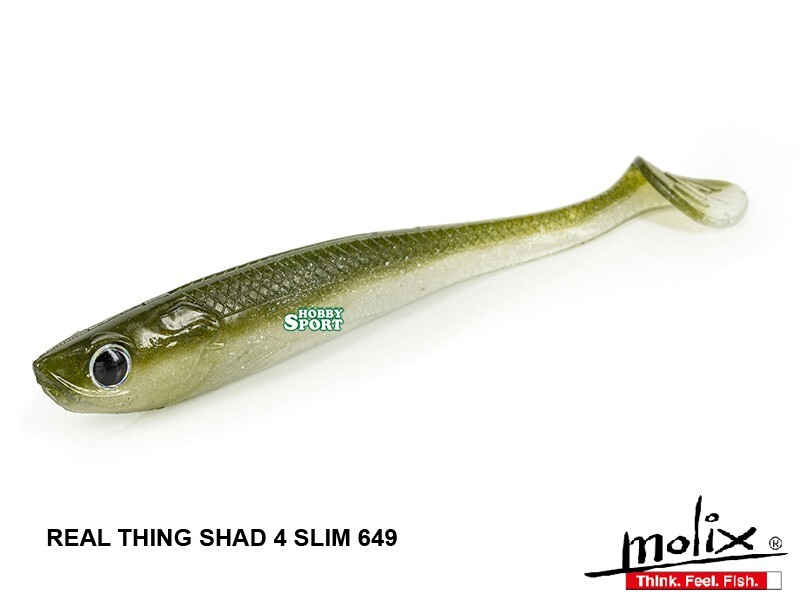 MOLIX RT SHAD 4" SLIM COLORE 649 GREEN HERRING  SPINNING LAGO FIUME MARE  5 PZ