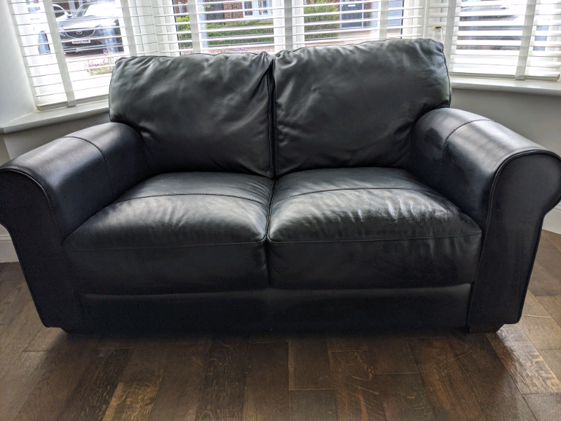 2 Barker and Stonehouse Leather Sofas with Foot Stool in Blyth