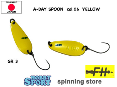 A-DAY SPOON 3 GR COLORE 06 GIALLO TROUT AREA SPINNING LAGO MADE IN JAPAN