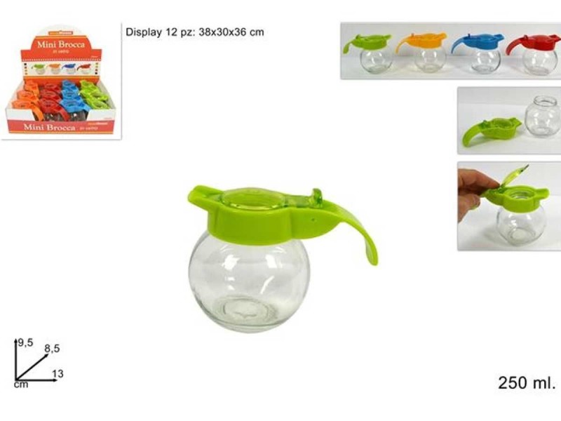 Set 12 Pezzi Mini Brocca In Vetro Coperchio Plastica Colorata 250ml idea